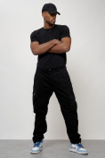 Оптом Джинсы карго мужские большого размера черного цвета 2416Ch, фото 5