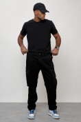 Оптом Джинсы карго мужские большого размера черного цвета 2416Ch в Перми, фото 9