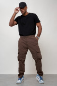 Оптом Джинсы карго мужские большого размера коричневого цвета 2416K, фото 10