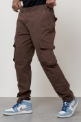 Оптом Джинсы карго мужские большого размера коричневого цвета 2416K в Кемерово, фото 2