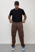 Оптом Джинсы карго мужские большого размера коричневого цвета 2416K, фото 5