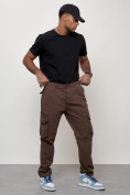 Оптом Джинсы карго мужские большого размера коричневого цвета 2416K, фото 7