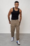 Оптом Джинсы карго мужские с накладными карманами бежевого цвета 2417B в Волгоградке, фото 11