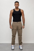 Оптом Джинсы карго мужские с накладными карманами бежевого цвета 2417B в Казани, фото 5