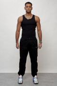 Оптом Джинсы карго мужские с накладными карманами черного цвета 2417Ch в Екатеринбурге