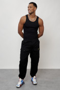 Оптом Джинсы карго мужские с накладными карманами черного цвета 2417Ch в Кемерово, фото 11