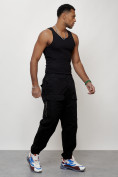 Оптом Джинсы карго мужские с накладными карманами черного цвета 2417Ch в Омске, фото 3