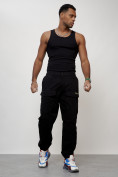Оптом Джинсы карго мужские с накладными карманами черного цвета 2417Ch в Оренбурге, фото 9