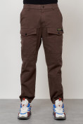 Оптом Джинсы карго мужские с накладными карманами коричневого цвета 2417K в Волгоградке