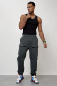 Оптом Джинсы карго мужские с накладными карманами темно-серого цвета 2417TC, фото 10