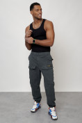 Оптом Джинсы карго мужские с накладными карманами темно-серого цвета 2417TC в Уфе, фото 11