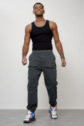 Оптом Джинсы карго мужские с накладными карманами темно-серого цвета 2417TC, фото 9