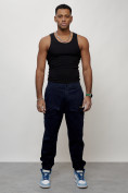 Оптом Джинсы карго мужские с накладными карманами темно-синего цвета 2417TS, фото 9