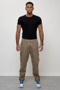 Оптом Джинсы карго мужские с накладными карманами бежевого цвета 2418B