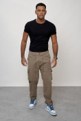 Оптом Джинсы карго мужские с накладными карманами бежевого цвета 2418B в Сочи, фото 10