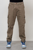 Оптом Джинсы карго мужские с накладными карманами бежевого цвета 2418B в Волгоградке, фото 5
