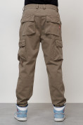 Оптом Джинсы карго мужские с накладными карманами бежевого цвета 2418B в Волгоградке, фото 8