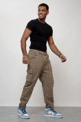 Оптом Джинсы карго мужские с накладными карманами бежевого цвета 2418B в Самаре, фото 9