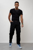 Оптом Джинсы карго мужские с накладными карманами черного цвета 2418Ch в Волгоградке, фото 9