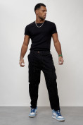 Оптом Джинсы карго мужские с накладными карманами черного цвета 2418Ch, фото 10