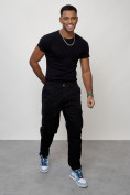 Оптом Джинсы карго мужские с накладными карманами черного цвета 2418Ch в Волгоградке, фото 11
