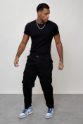 Оптом Джинсы карго мужские с накладными карманами черного цвета 2418Ch в Сочи, фото 12