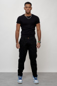 Оптом Джинсы карго мужские с накладными карманами черного цвета 2418Ch
