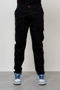 Оптом Джинсы карго мужские с накладными карманами черного цвета 2418Ch в Сочи, фото 5