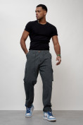 Оптом Джинсы карго мужские с накладными карманами темно-серого цвета 2418TC в Сочи