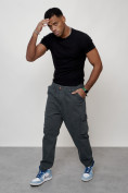 Оптом Джинсы карго мужские с накладными карманами темно-серого цвета 2418TC в Уфе, фото 2