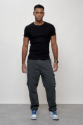 Оптом Джинсы карго мужские с накладными карманами темно-серого цвета 2418TC в Уфе, фото 4