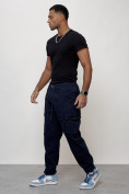 Оптом Джинсы карго мужские с накладными карманами темно-синего цвета 2418TS, фото 10