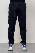 Оптом Джинсы карго мужские с накладными карманами темно-синего цвета 2418TS в Омске, фото 5