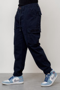 Оптом Джинсы карго мужские с накладными карманами темно-синего цвета 2418TS, фото 6