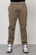 Оптом Джинсы карго мужские с накладными карманами бежевого цвета 2419B