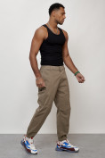 Оптом Джинсы карго мужские с накладными карманами бежевого цвета 2419B в Волгоградке, фото 11