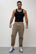 Оптом Джинсы карго мужские с накладными карманами бежевого цвета 2419B в Казани, фото 5