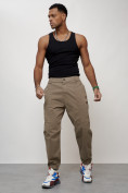 Оптом Джинсы карго мужские с накладными карманами бежевого цвета 2419B в Уфе, фото 6
