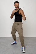 Оптом Джинсы карго мужские с накладными карманами бежевого цвета 2419B, фото 7