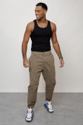 Оптом Джинсы карго мужские с накладными карманами бежевого цвета 2419B, фото 8
