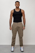 Оптом Джинсы карго мужские с накладными карманами бежевого цвета 2419B в Перми, фото 9