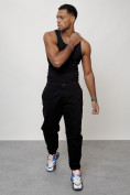 Оптом Джинсы карго мужские с накладными карманами черного цвета 2419Ch в Перми, фото 10
