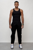 Оптом Джинсы карго мужские с накладными карманами черного цвета 2419Ch, фото 5
