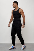 Оптом Джинсы карго мужские с накладными карманами черного цвета 2419Ch в Екатеринбурге, фото 6