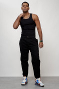 Оптом Джинсы карго мужские с накладными карманами черного цвета 2419Ch в Кемерово, фото 9