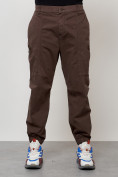 Оптом Джинсы карго мужские с накладными карманами коричневого цвета 2419K в Новосибирске, фото 5