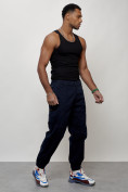 Оптом Джинсы карго мужские с накладными карманами темно-синего цвета 2419TS, фото 10