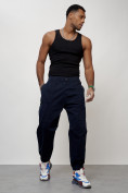 Оптом Джинсы карго мужские с накладными карманами темно-синего цвета 2419TS, фото 5