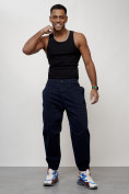 Оптом Джинсы карго мужские с накладными карманами темно-синего цвета 2419TS, фото 6