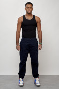 Оптом Джинсы карго мужские с накладными карманами темно-синего цвета 2419TS, фото 8